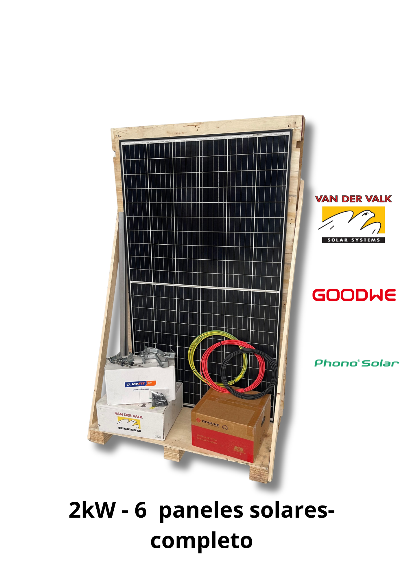Complete installation - 6 solar panels - 2 kW - one phase